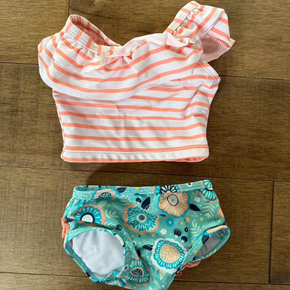 Striped and Floral Two-Piece Swimsuit